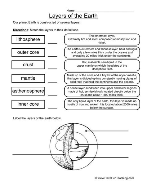 layers of the earth worksheet answers